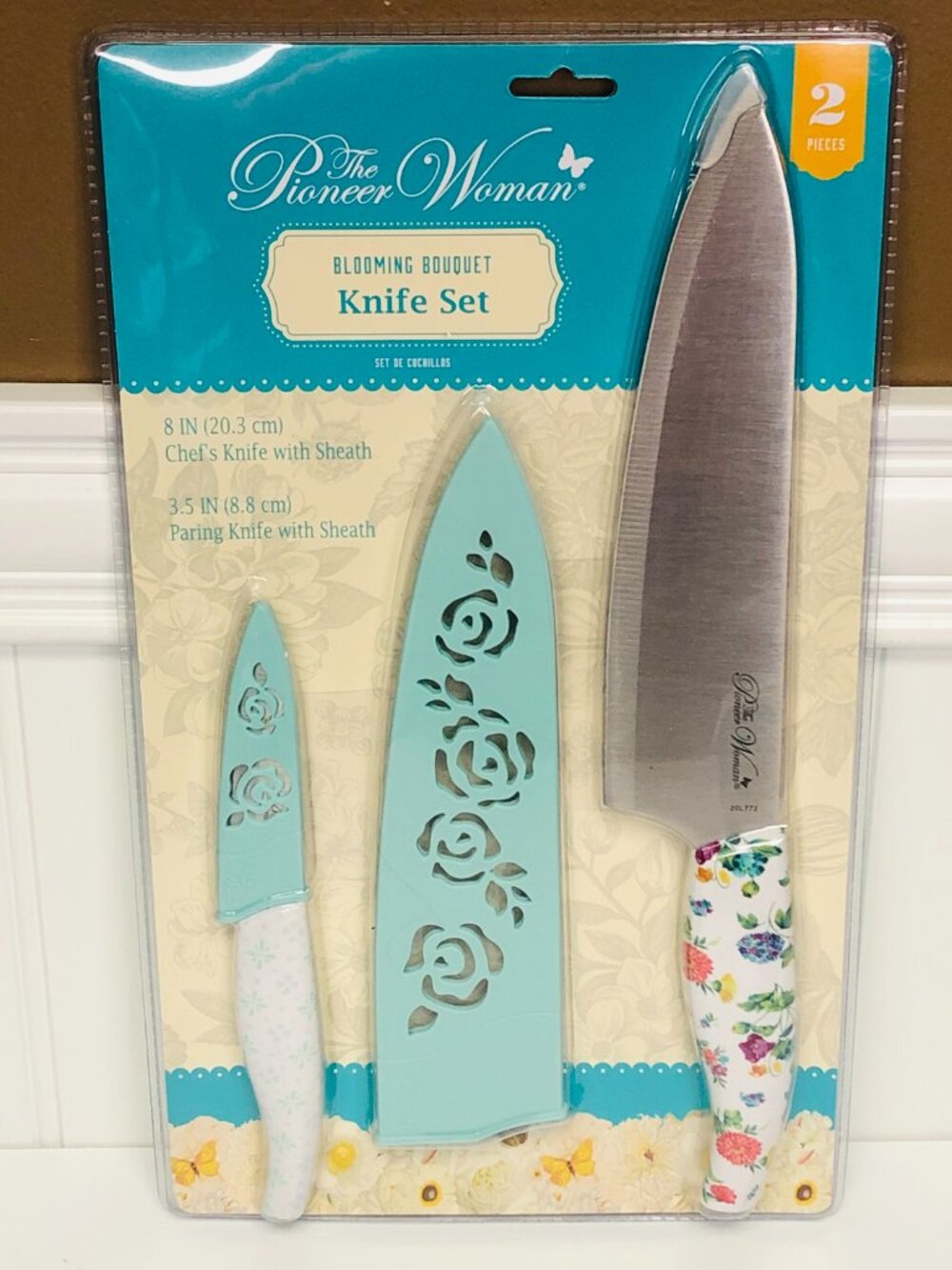 Pioneer Woman Blooming Bouquet Knife Set 2pc Chef & Paring Knives Sheaths Floral